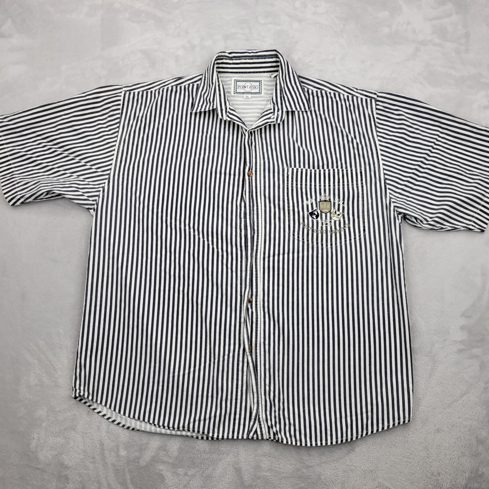 Vintage Point Zero Shirt Mens Extra Large Cotton Striped Button Up Pocket Adult*